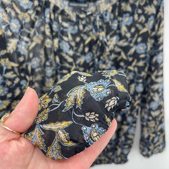 Chelsea & Theodore Womens Blouse Top Long Sleeve Off Shoulder Floral Black Large - Picture 4 of 11